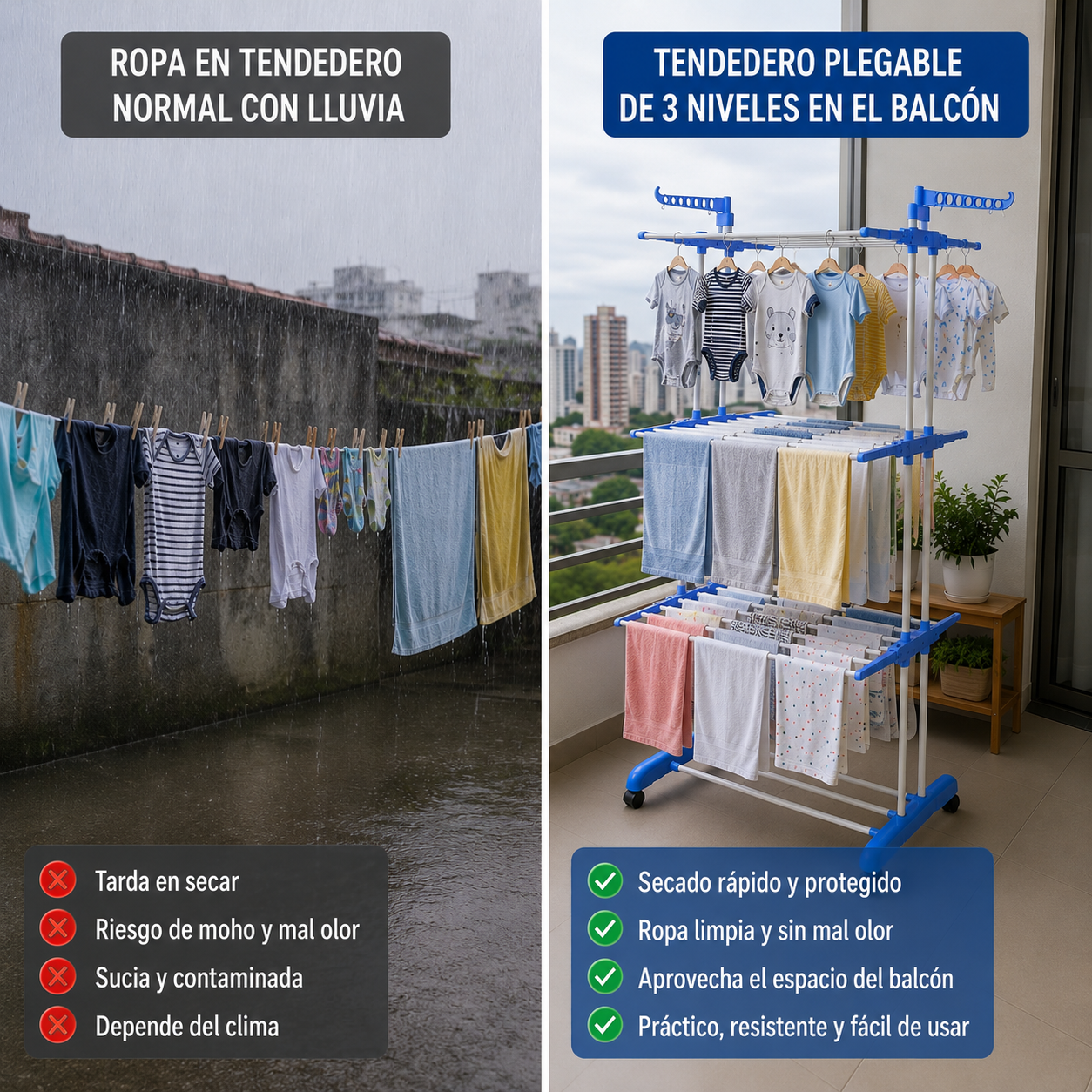 Tendedero Organizador  Ropa Plegable 3 niveles