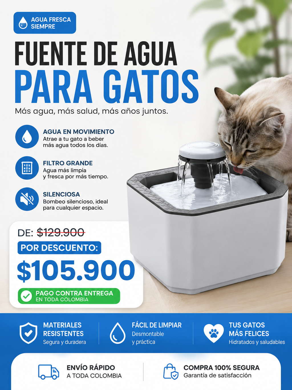 Fuente Dispensador Automático Agua Gato