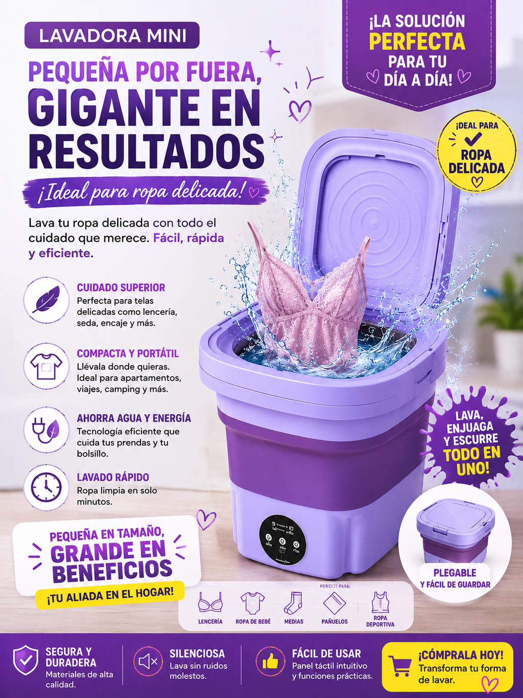 Combo Lavadora Portátil + Quita Pelusas 🧺 Limpieza Total en Casa