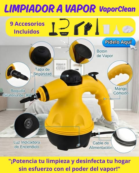 Limpiador a Vapor Portátil Multiusos - accesorios y detalles